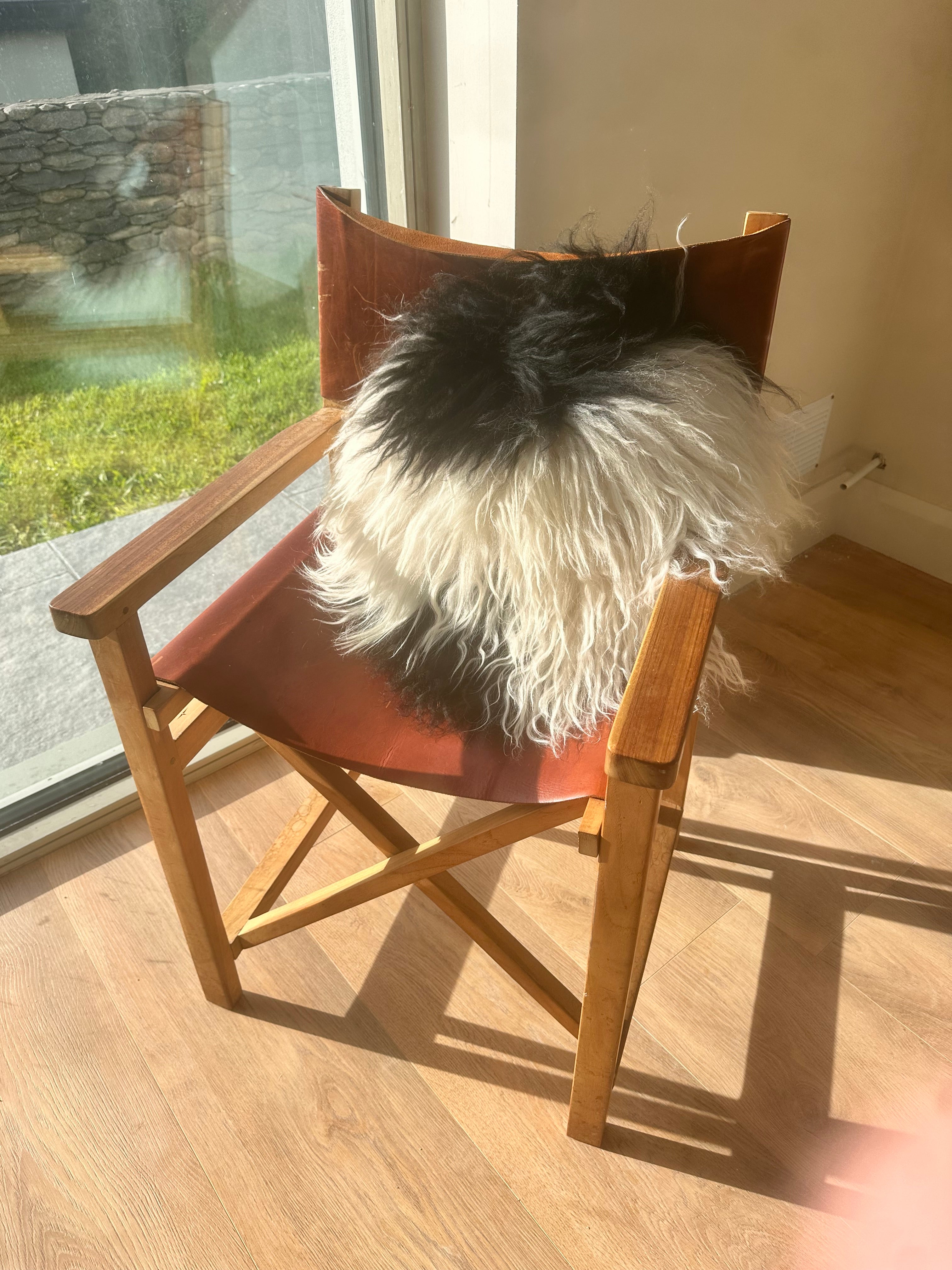 Unique natural black /white shaggy sheepskin cushion