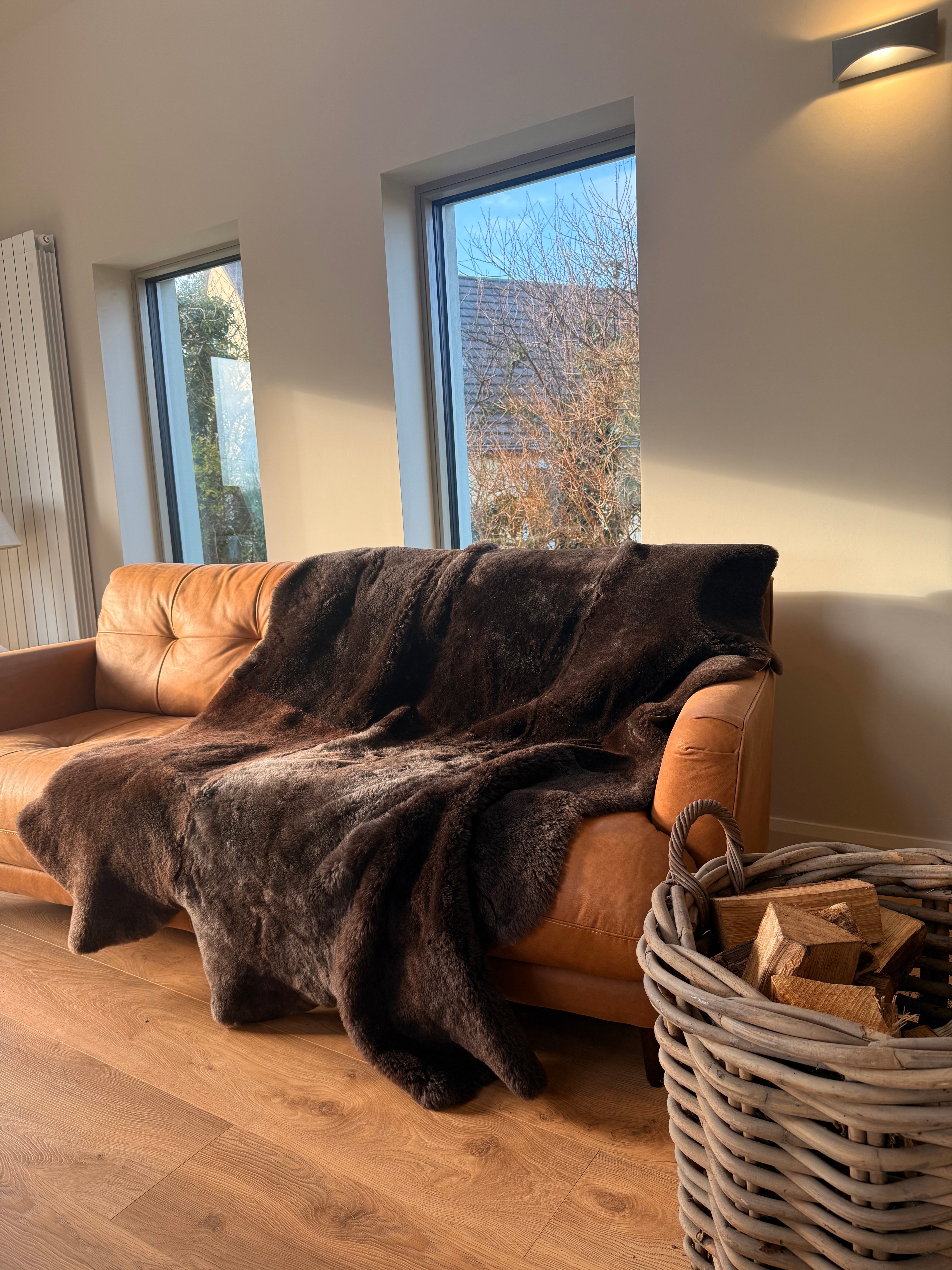 Clipped sheepskin throw
