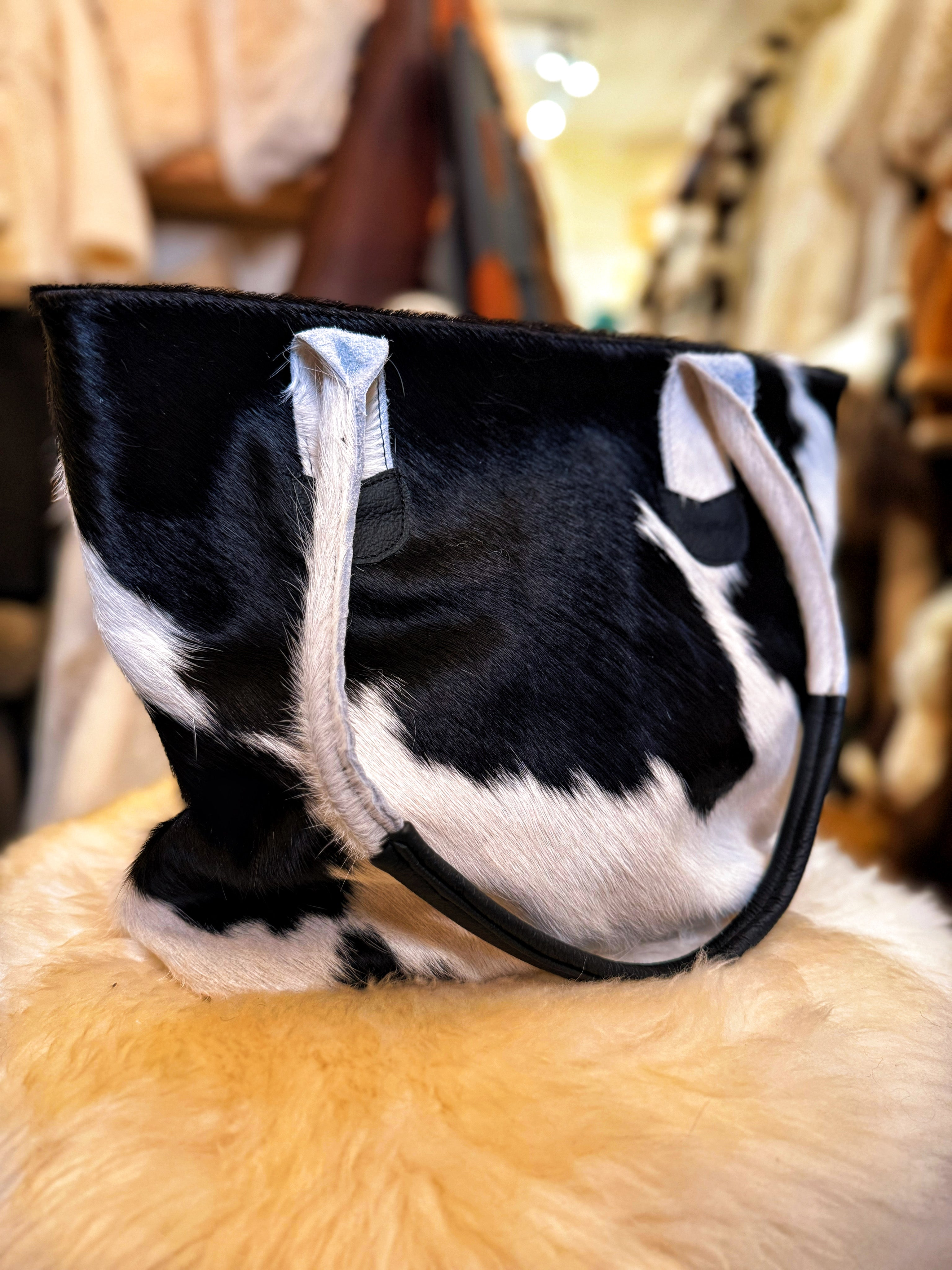 Cowhide Shoulder Bag Black & White