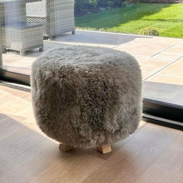 grey sheepskin stool