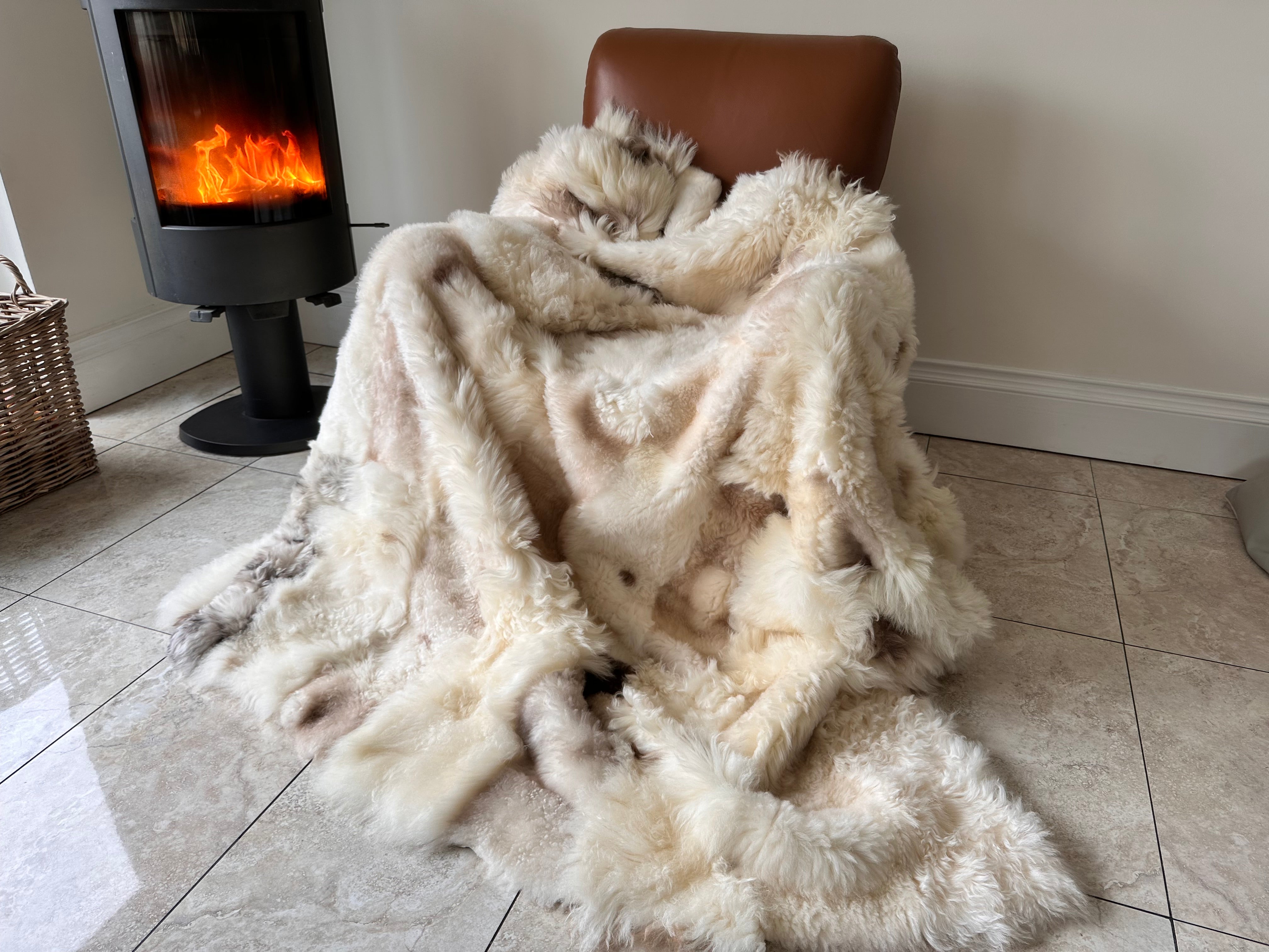 cream shearling throw
