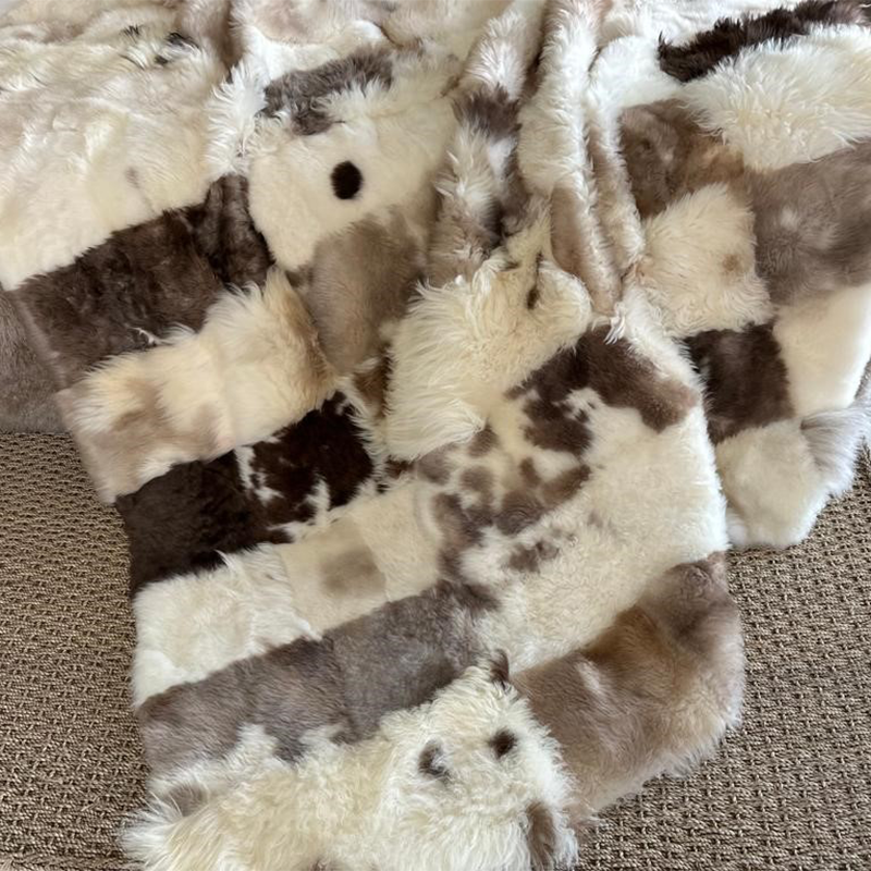 lambskin throw in chequered brown and white