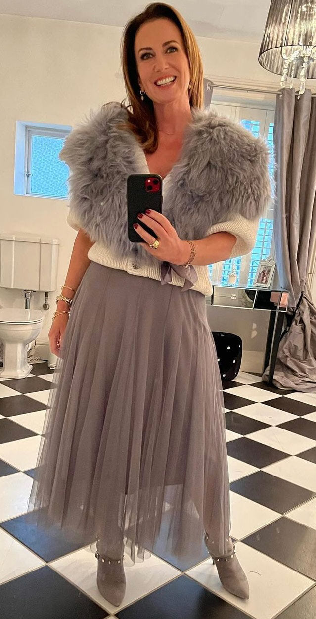 Grey Shearling Scarf