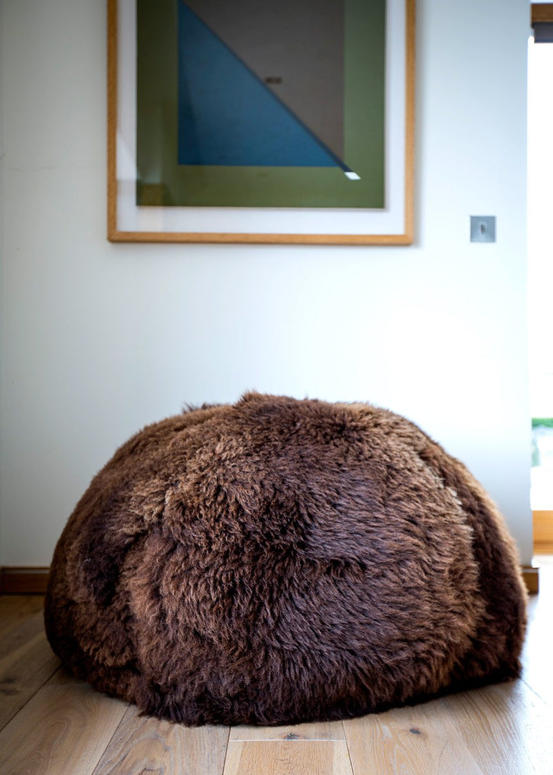brown sheepskin beanbag