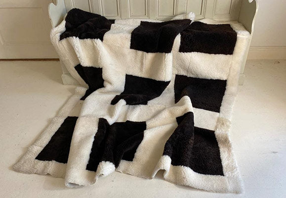 Chequered Black and White Shearling Throw