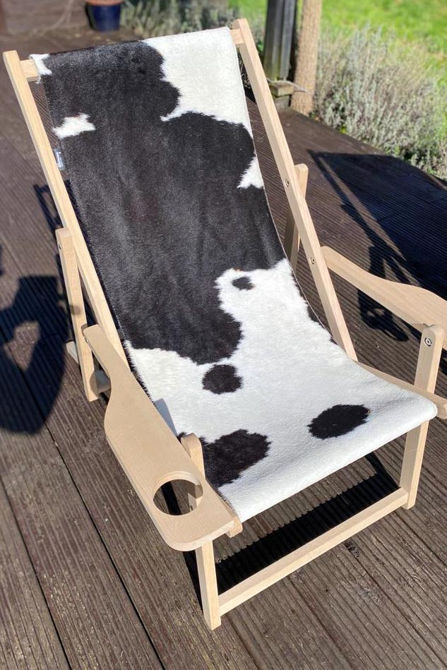 Sun Lounger/Deck Chair in Sheepskin and Cowhide