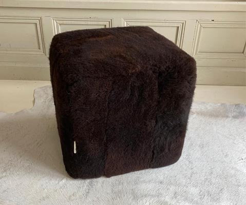 Chocolate Brown Sheepskin Cube Footstool