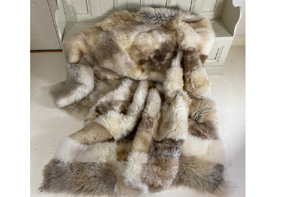 Gold and Cream Chequered Lambskin Throw