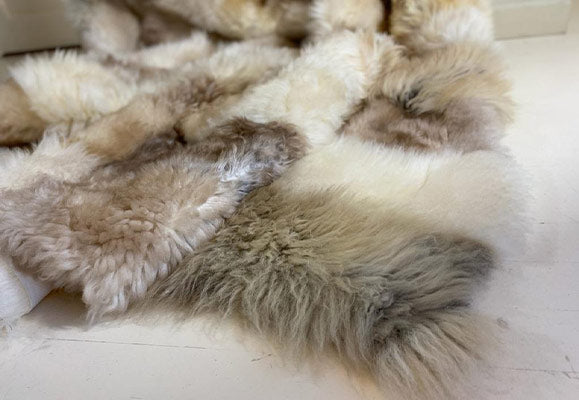 Gold and Cream Chequered Lambskin Throw