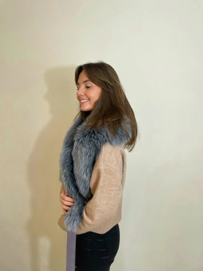 Shearling Neckwear/Scarf with Ribbon Tie