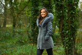Grey Leather and Shearling Coat with Hood