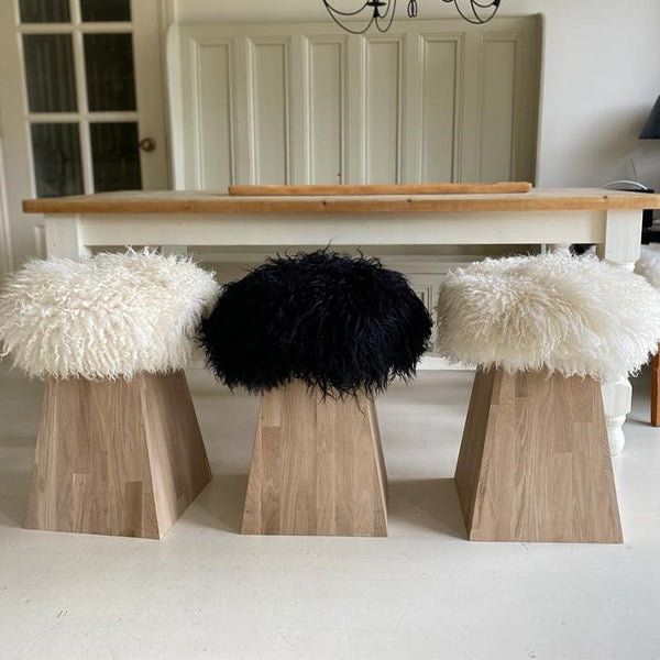 sheepskin stool in black and white
