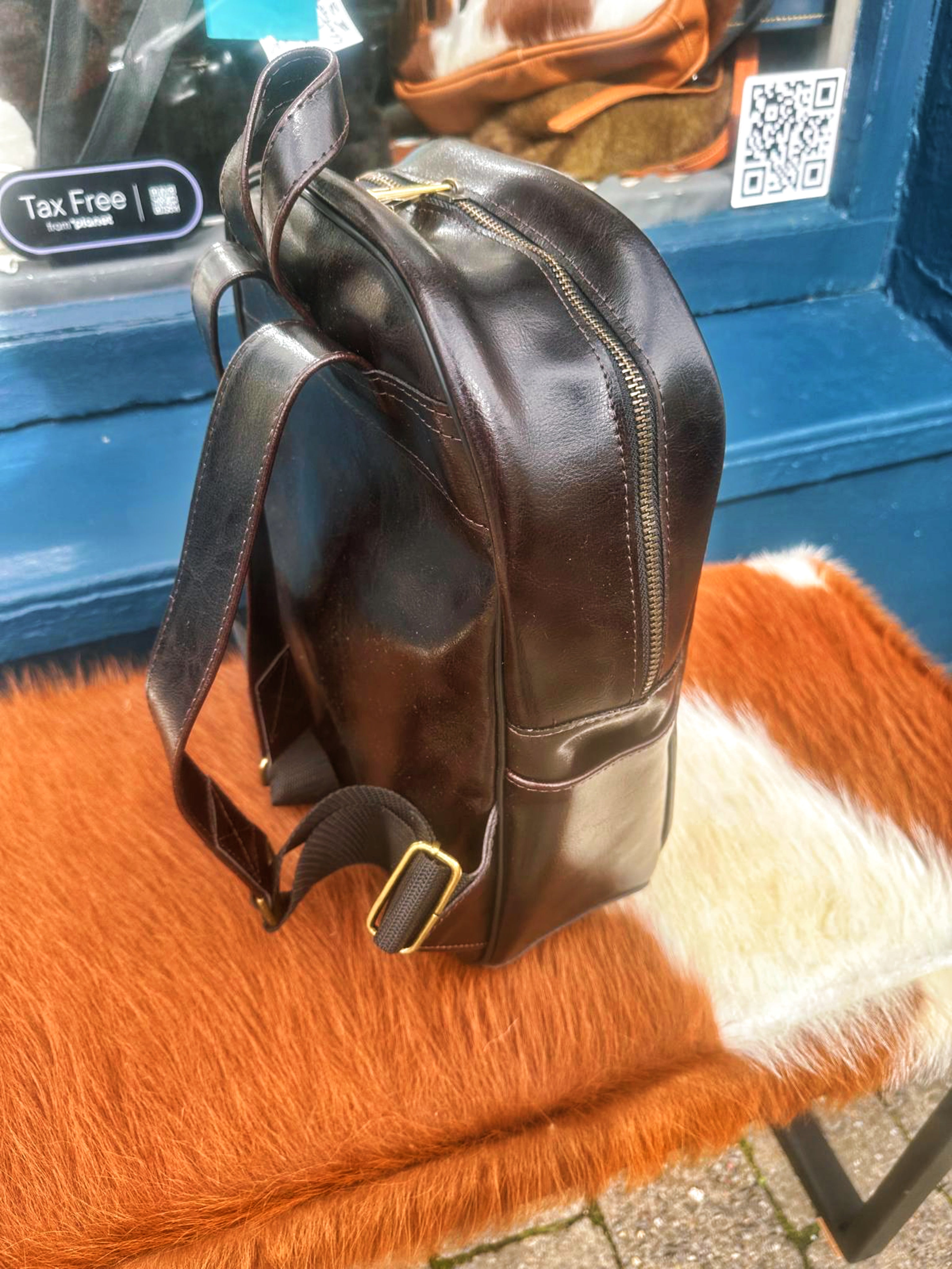 Dark Brown Leather Backpack