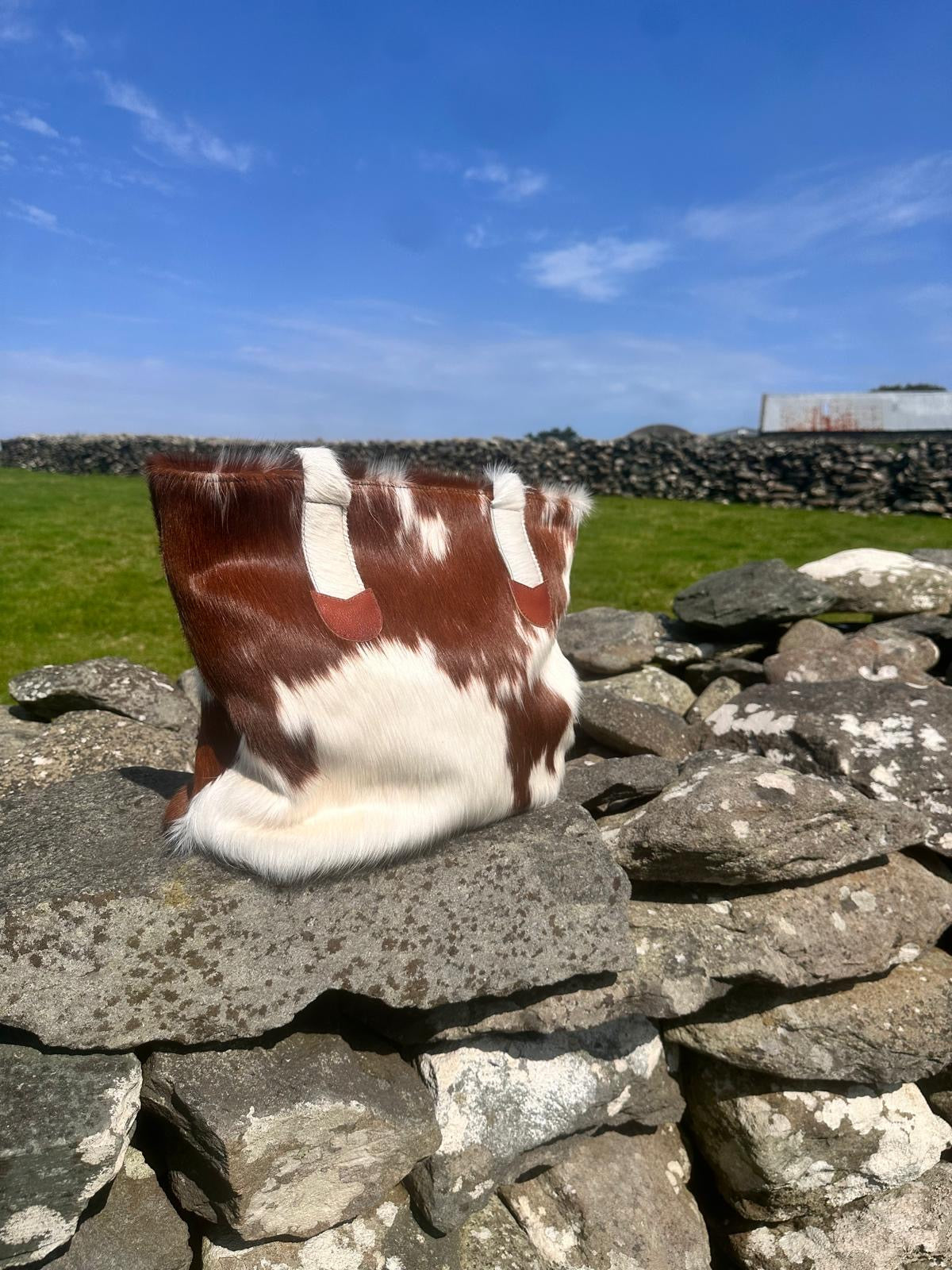 Cowhide Shoulder Bag Brown & White