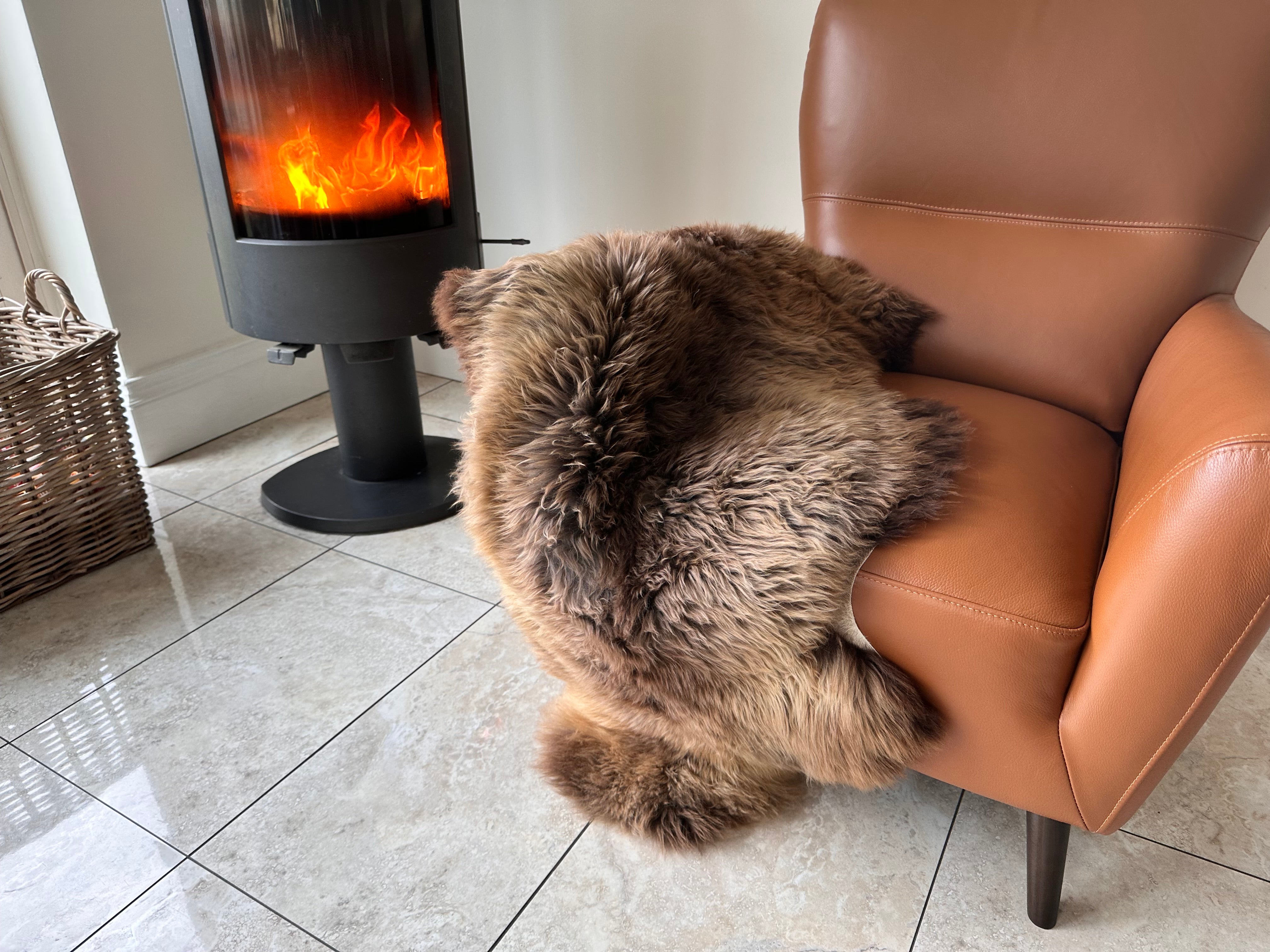 large brown sheepskin rug