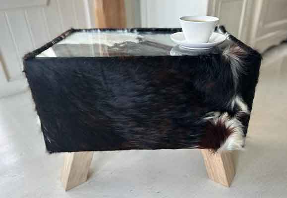 cowhide glass top coffee table