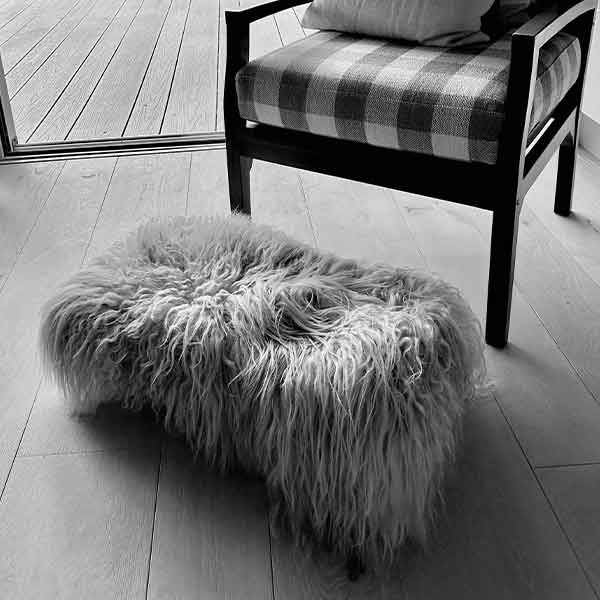Grey Long Haired Sheepskin Footstool