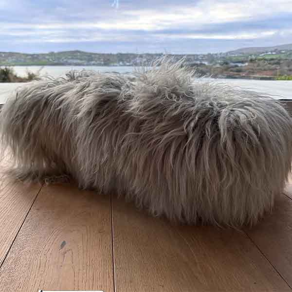 Grey Long Haired Sheepskin Footstool