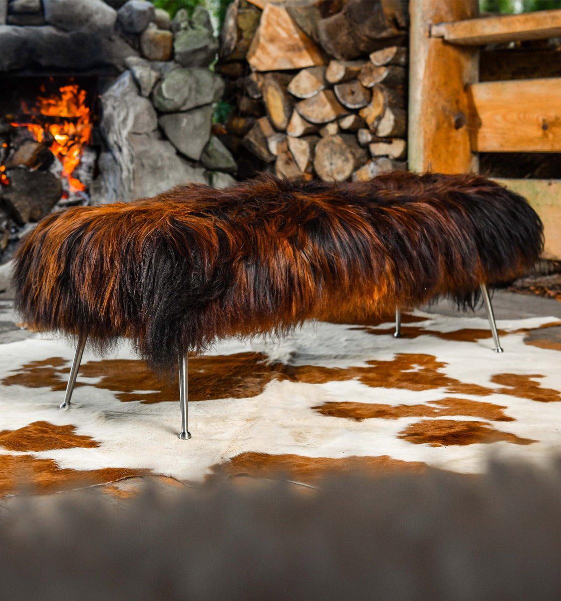 luxury ottomans made from sheepskins and cowhides