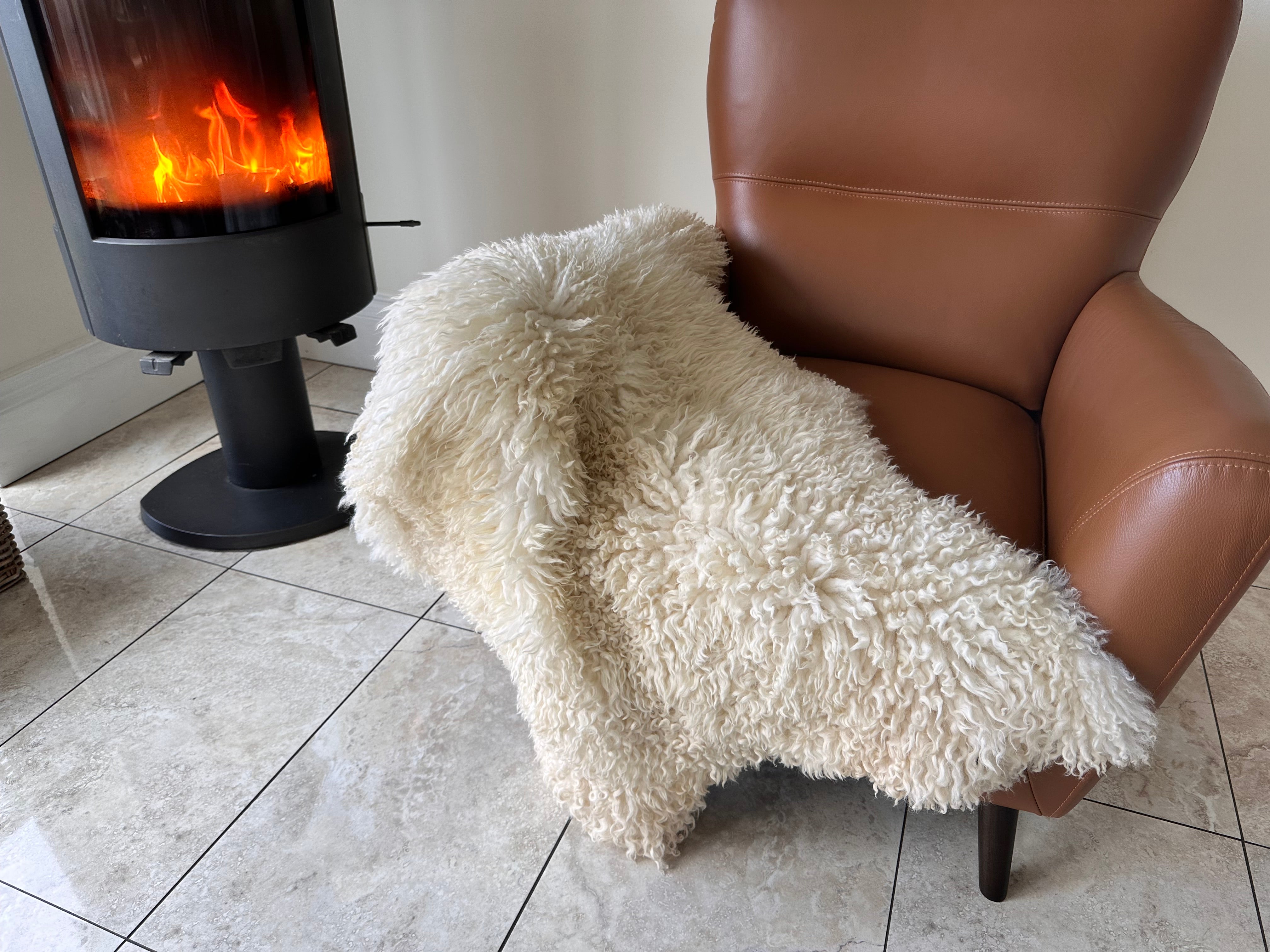 curly white sheepskin rug