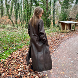 dark brown leather coat