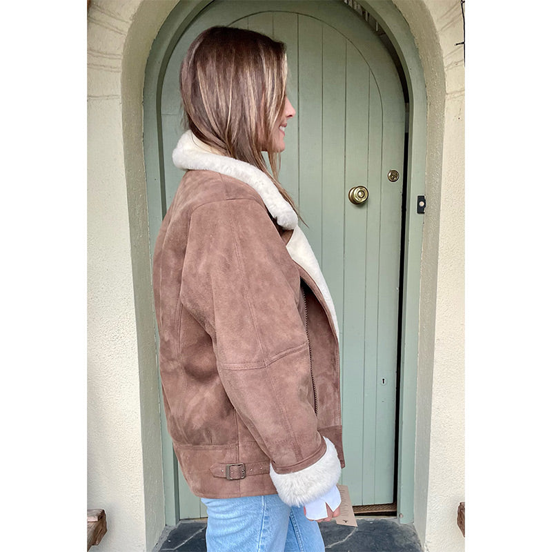 Aviator Sheepskin Jacket (Light Brown, Size Small- Unisex)