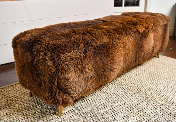 Brown Sheepskin Bench Style Ottoman