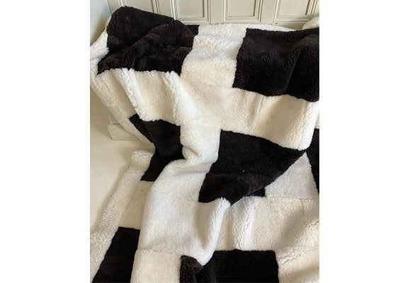 Chequered Black and White Shearling Throw