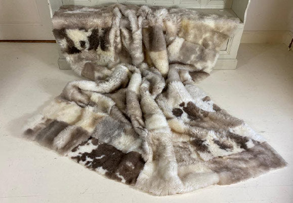 Chequered Beige Lambskin Throw with Brown Spots