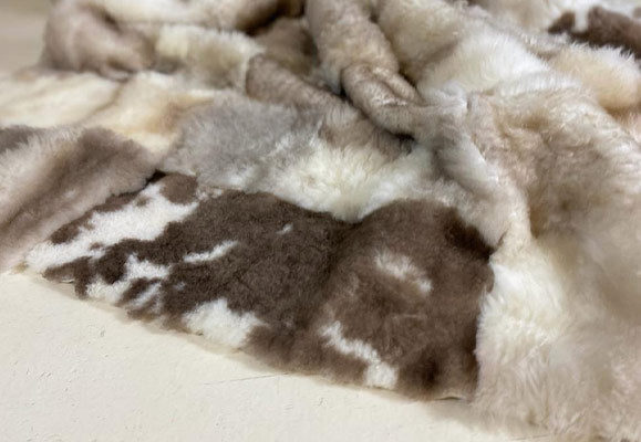 Chequered Beige Lambskin Throw with Brown Spots