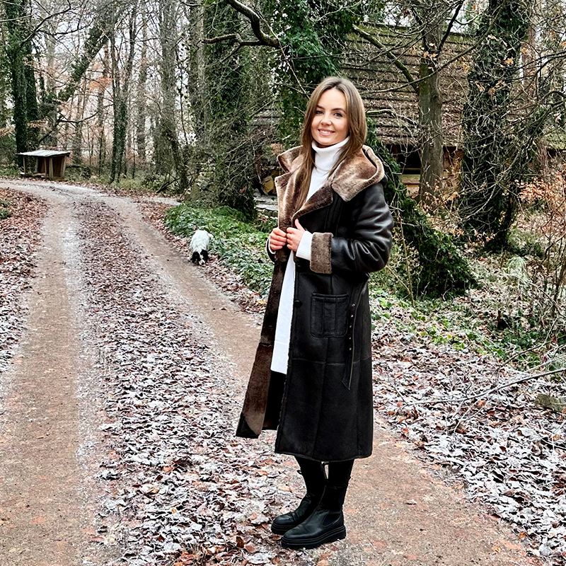 dark brown shearling coat