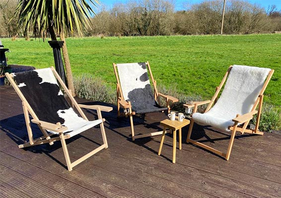 Sun Lounger/Deck Chair in Sheepskin and Cowhide