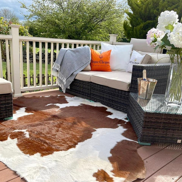 cowhide rug outdoors