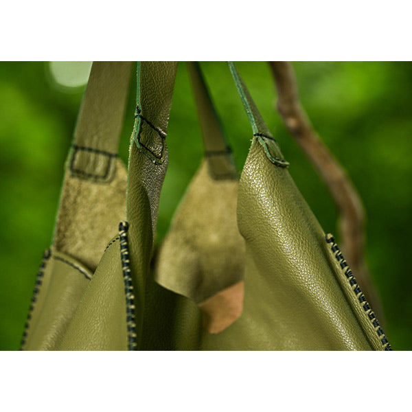 green leather bag