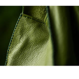 stitching detail on leather bag