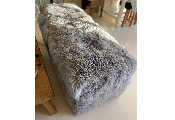 Curly Grey Sheepskin Ottoman