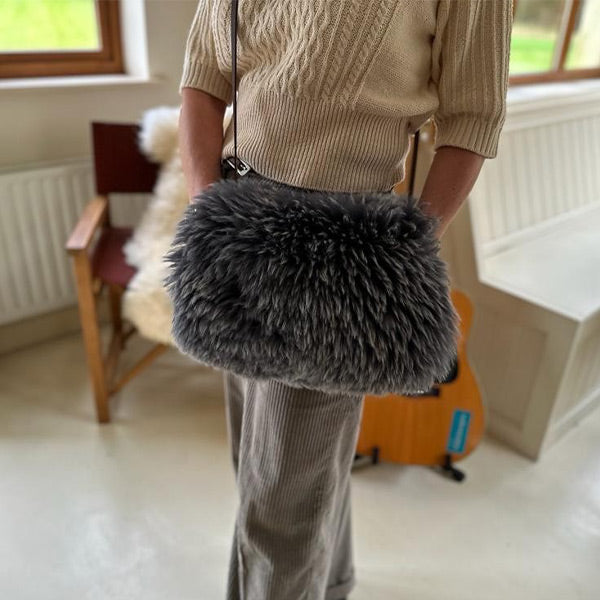 grey sheepskin hand warmer