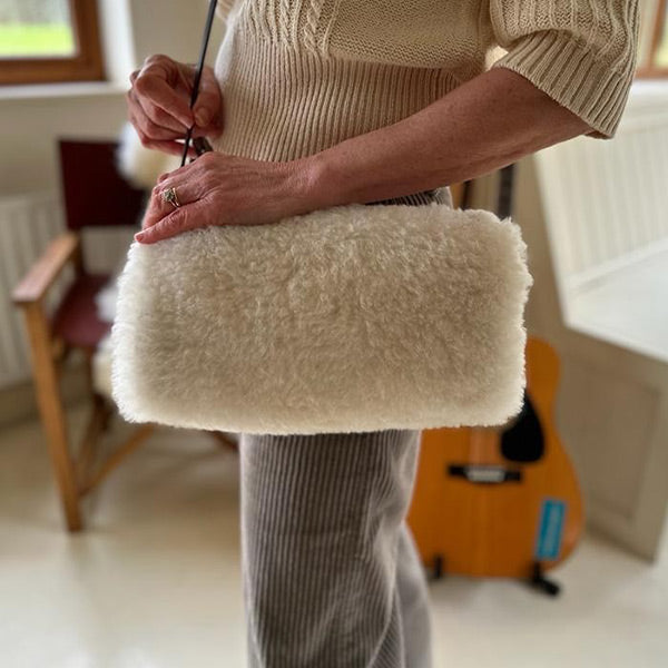 natural white sheepskin hand warmer