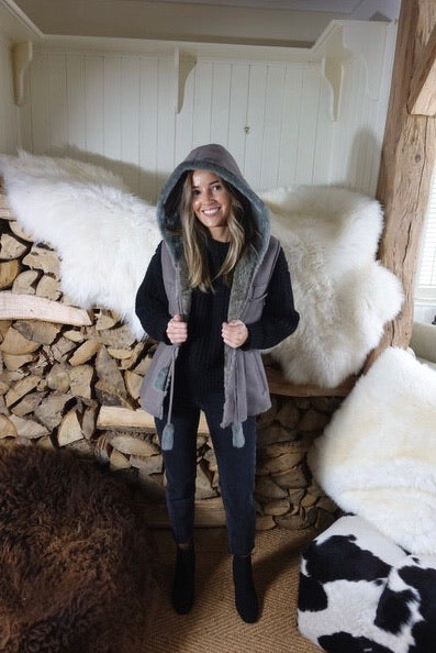 Grey shearling jacket with hood