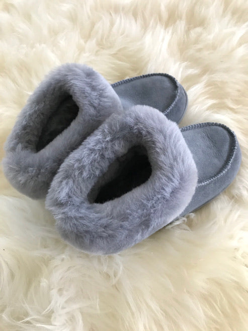 cosy grey sheepskin slippers