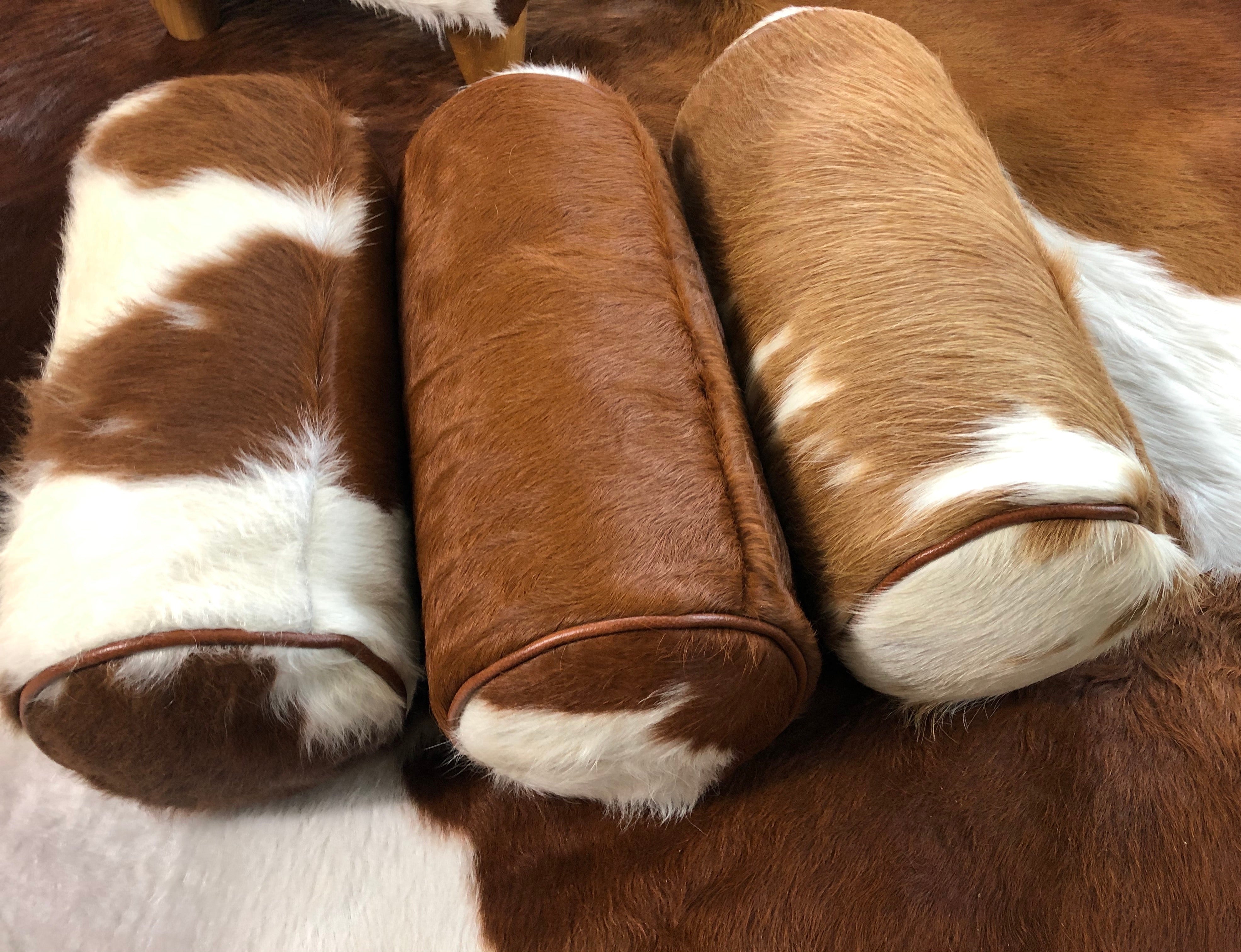 Brown/Red & White Cowhide Bolster Cushion