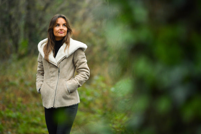 Beige Double Faced Women's Shearling Jacket