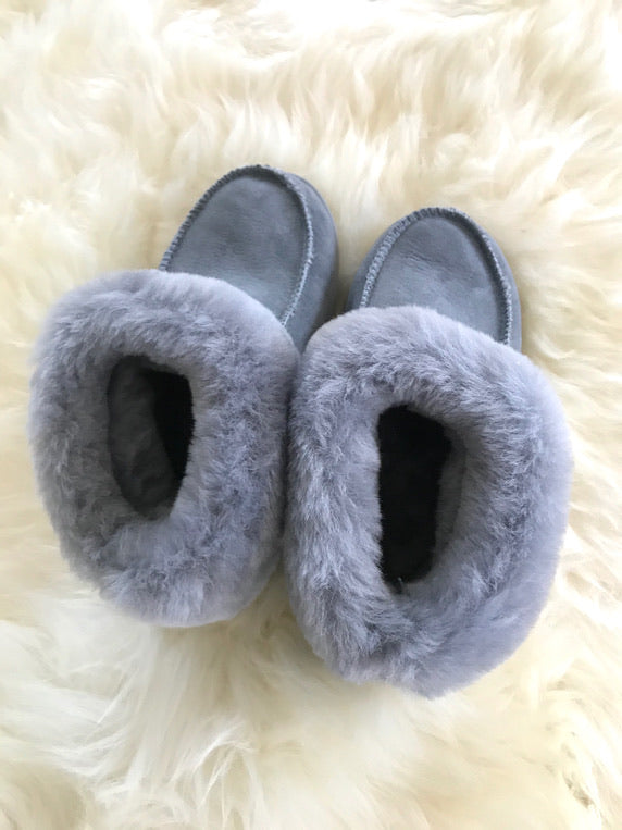 grey cosy sheepskin slippers