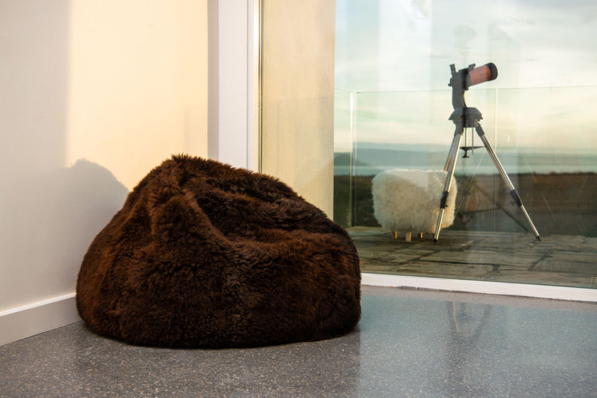 dark brown sheepskin beanbag