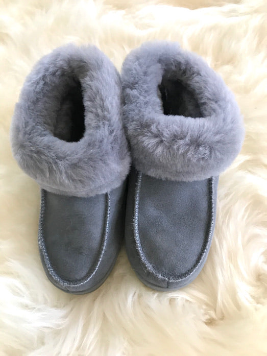 grey sheepskin slippers