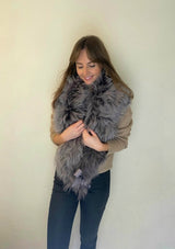 Shearling Neckwear/Scarf with Ribbon Tie
