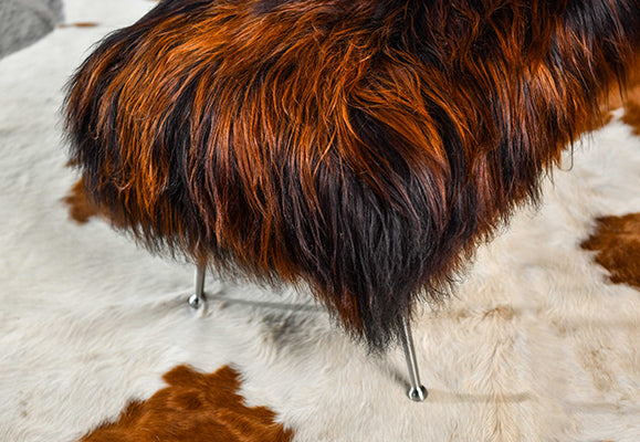 Auburn and Black Long Haired Sheepskin Ottoman