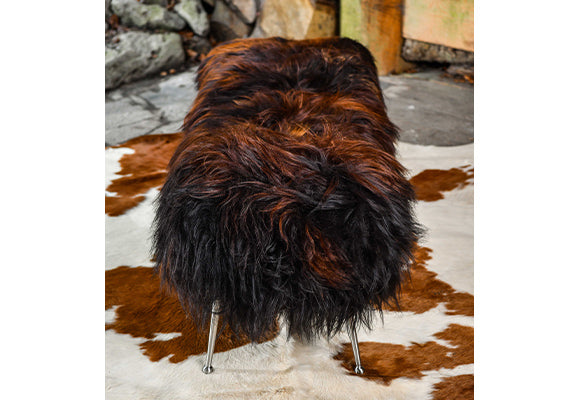 Auburn and Black Long Haired Sheepskin Ottoman