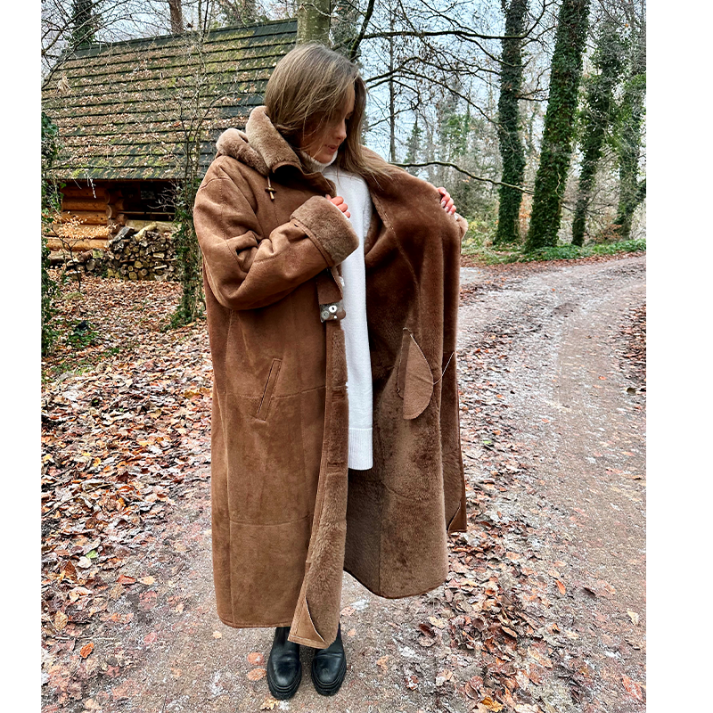 inside of light brown shearling coat