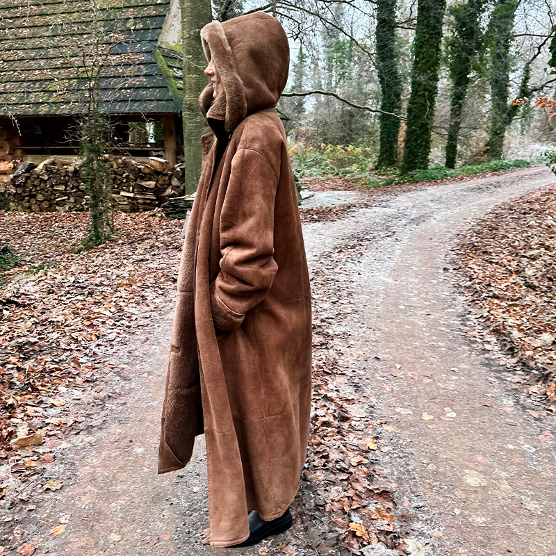 shearling coat with hood